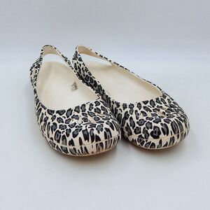 Crocs Thea Slingback Ballet Flats 11 Sandals Snow Leopard Animal Print Slip On